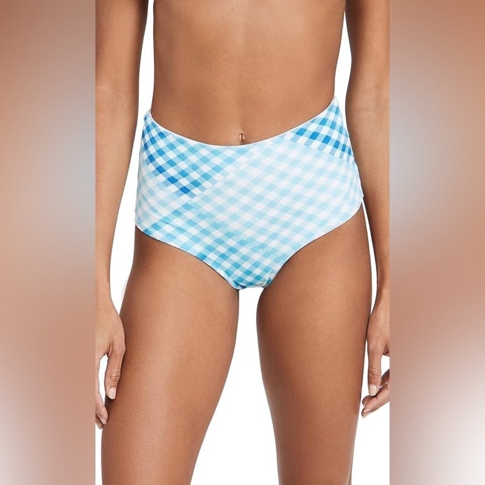 NWT L*Space Picnic Plaid Portia High Waist Bottoms Blue White